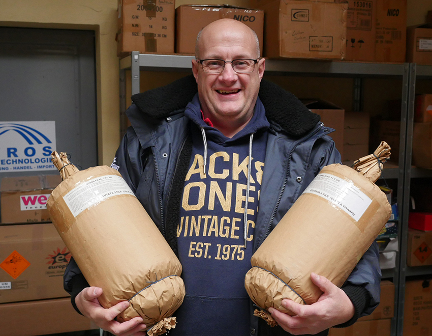  Jason Mayes, Managing Director at Flashpoint, holding a large multi break Italian display shells 